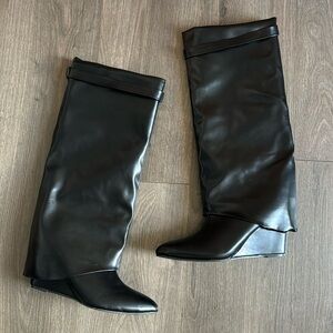 Black Faux Leather F21 Fold-over Boot